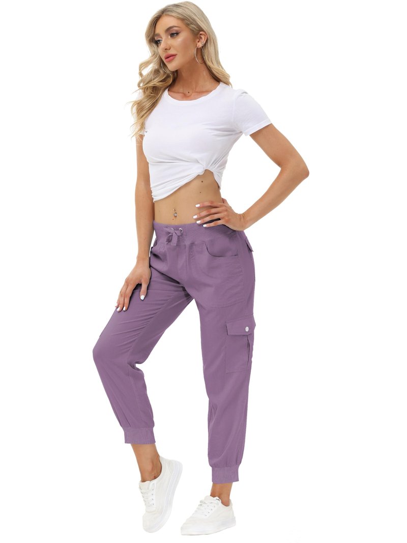 MoFiz Women Cargo Pants with Pockets Lightweight Outdoor Summer Travel Casual Hiking Pants Running Joggers Sweatpants Elastic Waist Light Purple S