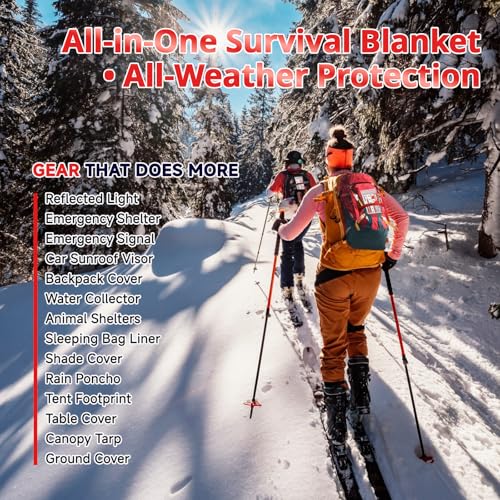 SecuCaptain Survival Emergency Thermal Blankets: Extra Large 84¡± x63¡± Space Mylar Blanket Kit for Outdoor Cold Winter Camping Hiking Car Bug Out Bag or First Aid - 10 Pack