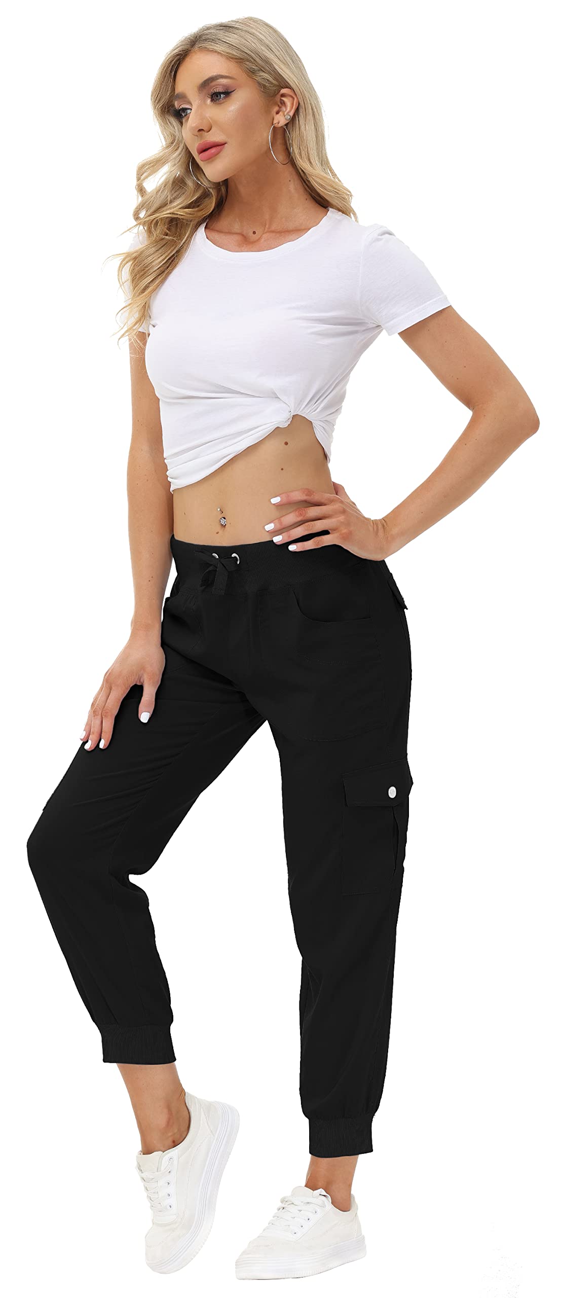 MoFiz Womens Lightweight Hiking Pants with Pockets Quick Dry Athletic Outdoor Summer Travel Casual Sweatpants Cargo Pant for Women Black 4XL