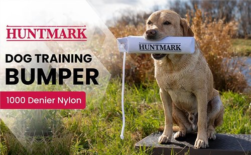 HUNTMARK Dog Training Bumper - 1000 Denier Nylon Dog Bumper Trainer - Heavy-Duty Hunting Puppy Accessories - Weighted Retriever Dummies - Training Dummy w High-Density Rope (Blue|Yellow)