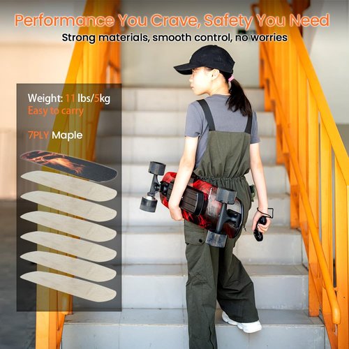 Uditer Flamo Youth Edition Electric Skateboard with Remote, Top Speed Up to 13 Mph, 4 Speed Smooth Braking, Very Light and Easy to Carry, Suitable for Adults & Teens Beginners