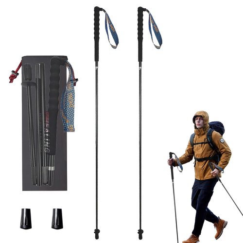 Hiking Poles, Collapsible, Set of 2, Ultra Light Carbon Fiber, Hiking Poles with Moisture Absorbing Handle, with Storage Bag, Suitable for Cross-Country, Mountaineering and Camping