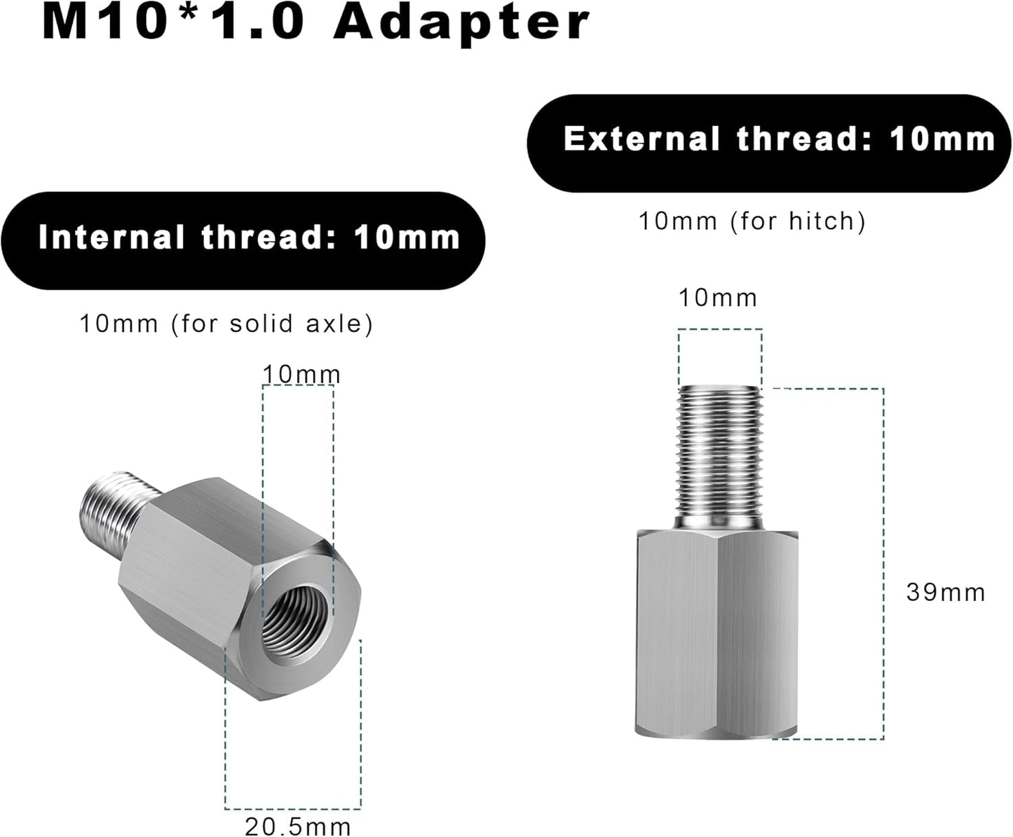 Jingzan 2 Set Bicycle Hub Hitch Adapter, M10*1.0 Thru Axle Adapter, 304 Stainless Steel Universal Bicycle Trailer Coupling Connector for Cargo, Pet & Trailers