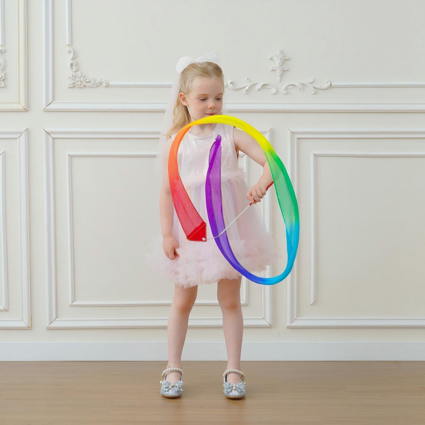 HiUnicorn 100% Silk Dance Ribbons Rainbow Streamers, Ribbon Dancer Wand for Kids Gymnastics Dance Party Favor Decoration, Praise Church Worship Flags, Play Silks Toys for Toddlers