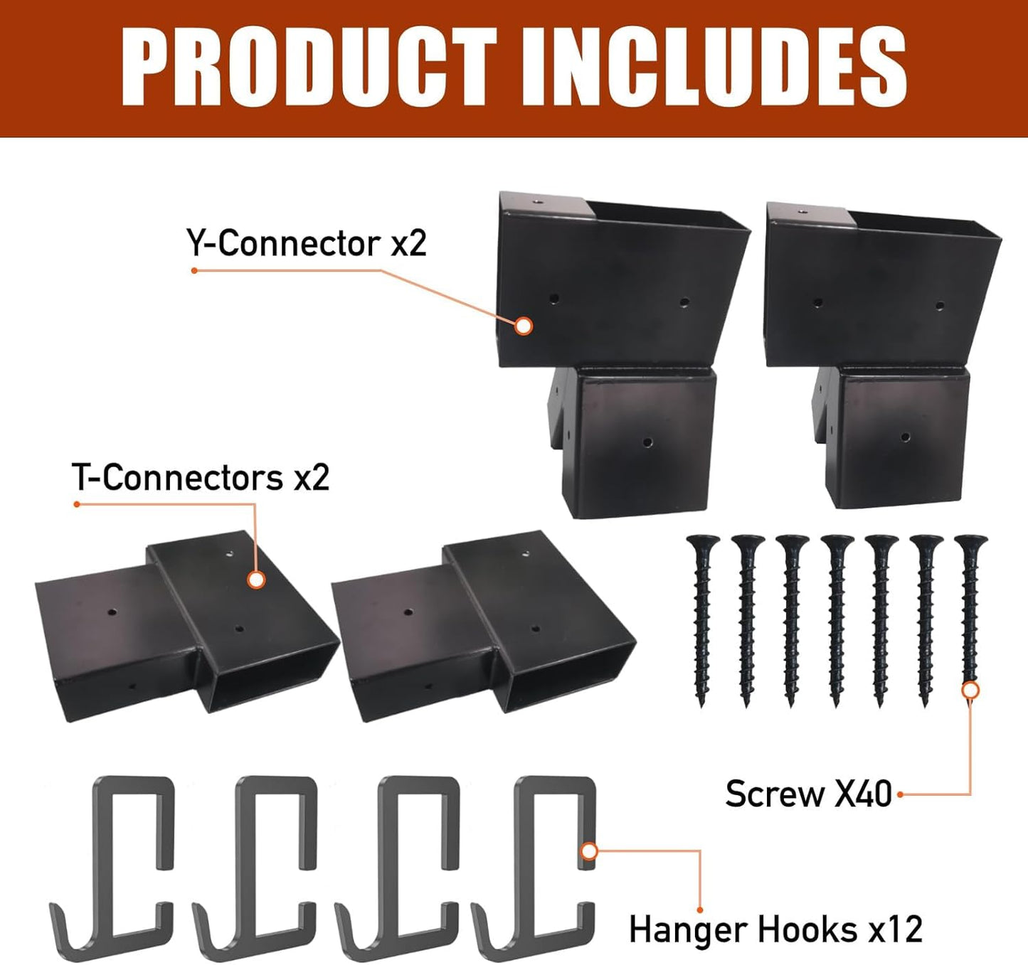 2x4 Target Stand Brackets, Heavy Duty Y and T Connectors with 12 Hooks, 1.5mm Thick Steel Frame, 1.6x3.6In I.D, for Outdoor Shooting, Archery and Gym Training