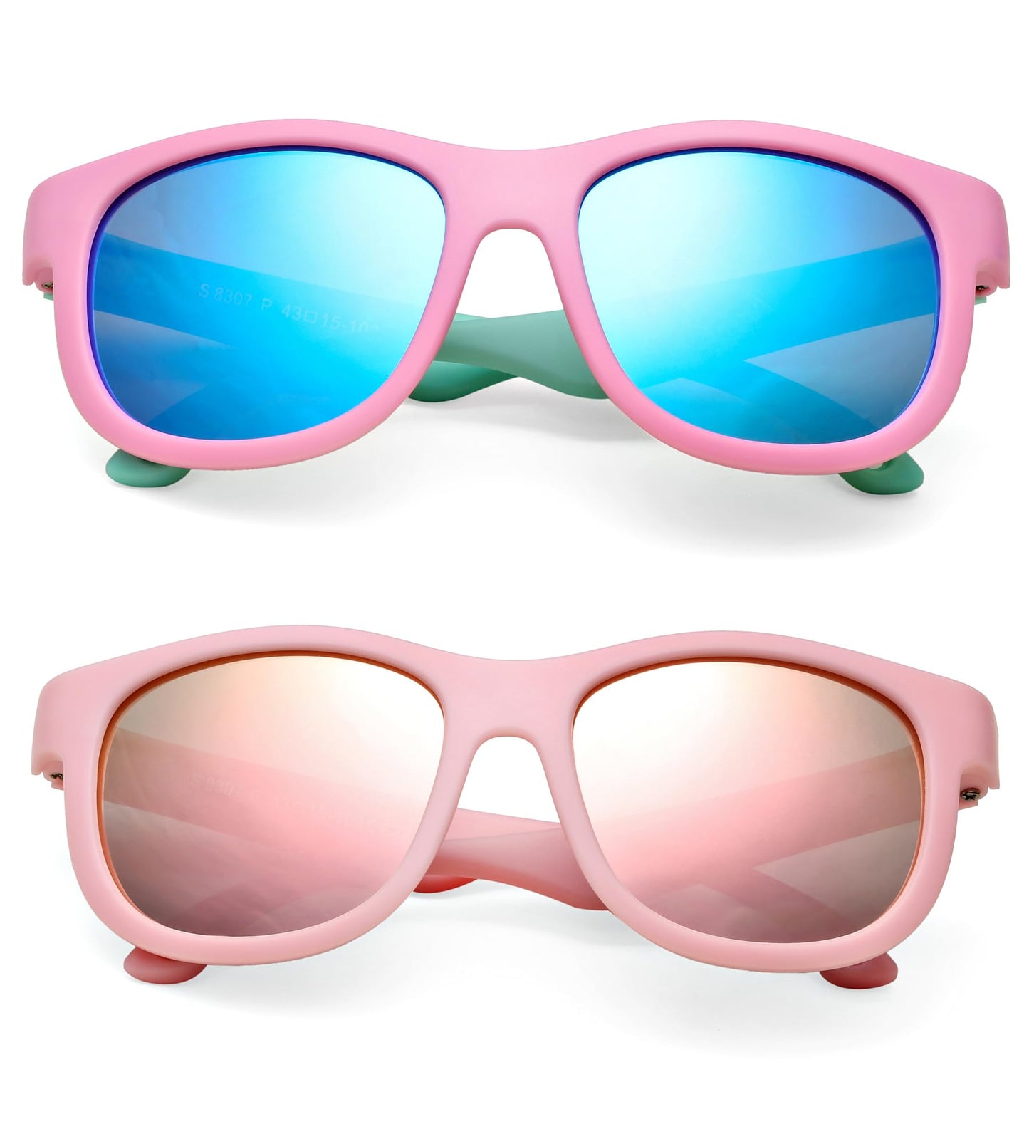 NULOOQ Flexible Polarized Baby Sunglasses with Adjustable Strap for Toddler Newborn Infant Age 0-24 Months (Pink/Pink Mirrored + Pink Green/Blue Mirrored) - 2 Pack
