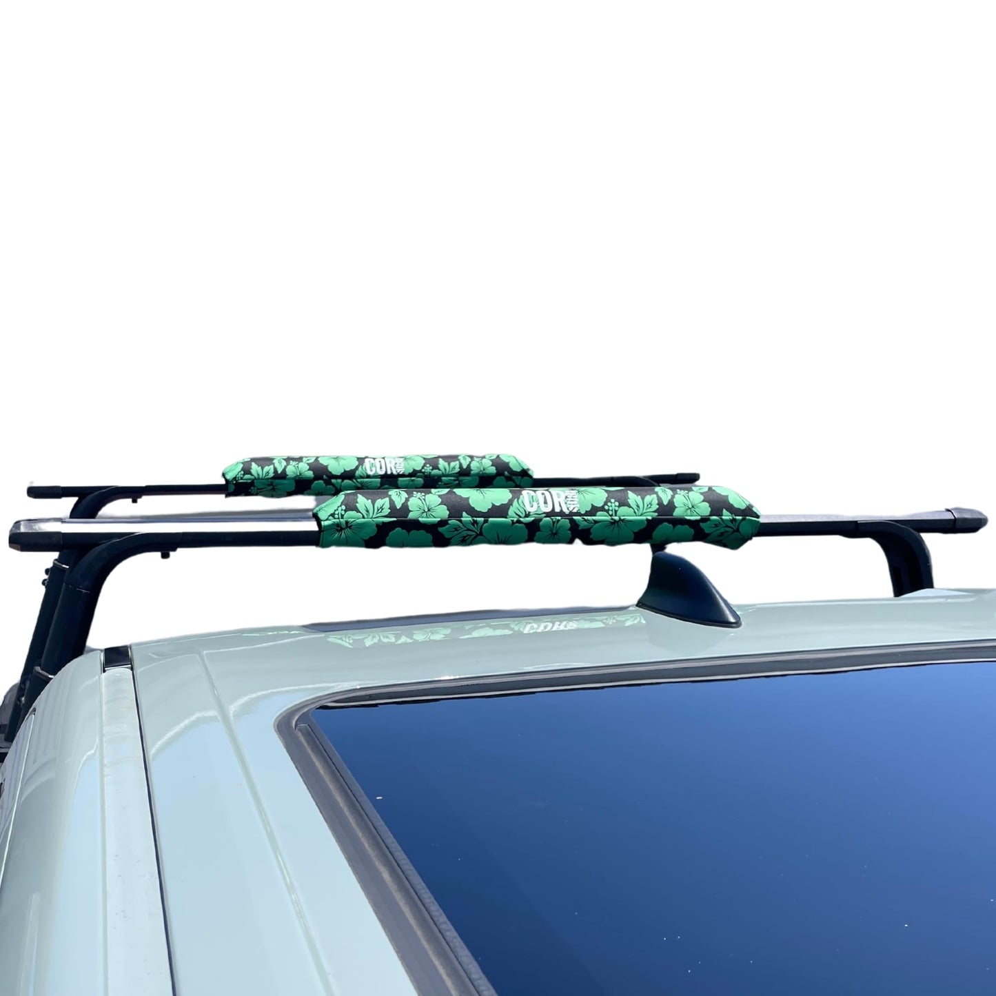 Aero Car Roof Soft Rack Pad (Pair) for Surfboard, Kayak, Snowboard, Canoe, SUP and Paddleboard for Wide Aero Style Bars (Hawaiian Green, 28" Wide)