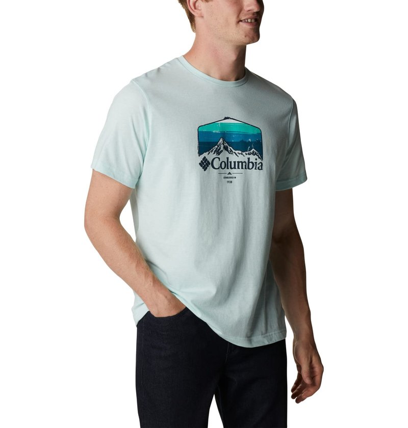 Columbia Men's Thistletown Hills Graphic Short Sleeve, ICY Morn Heather/Hikers Graphic, 3X Tall