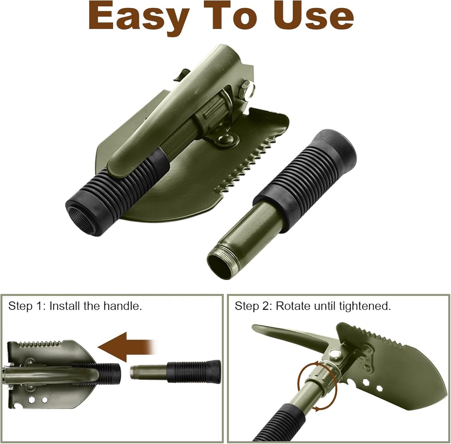2-Pack Black & Green Folding Camping Shovels, Carbon Steel Multi-Tool Survival Shovel for Outdoor, Emergency, Hiking, Car Off-Road