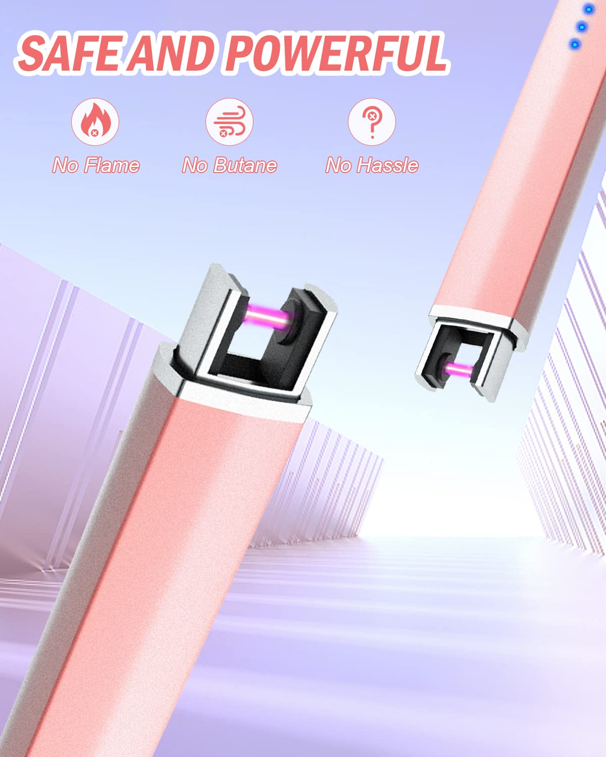 Rechargeable Lighter Electric Candle Lighters Arc Plasma Flameless Windproof USB Lighter Multi-Safety Protection (Rose Gold)