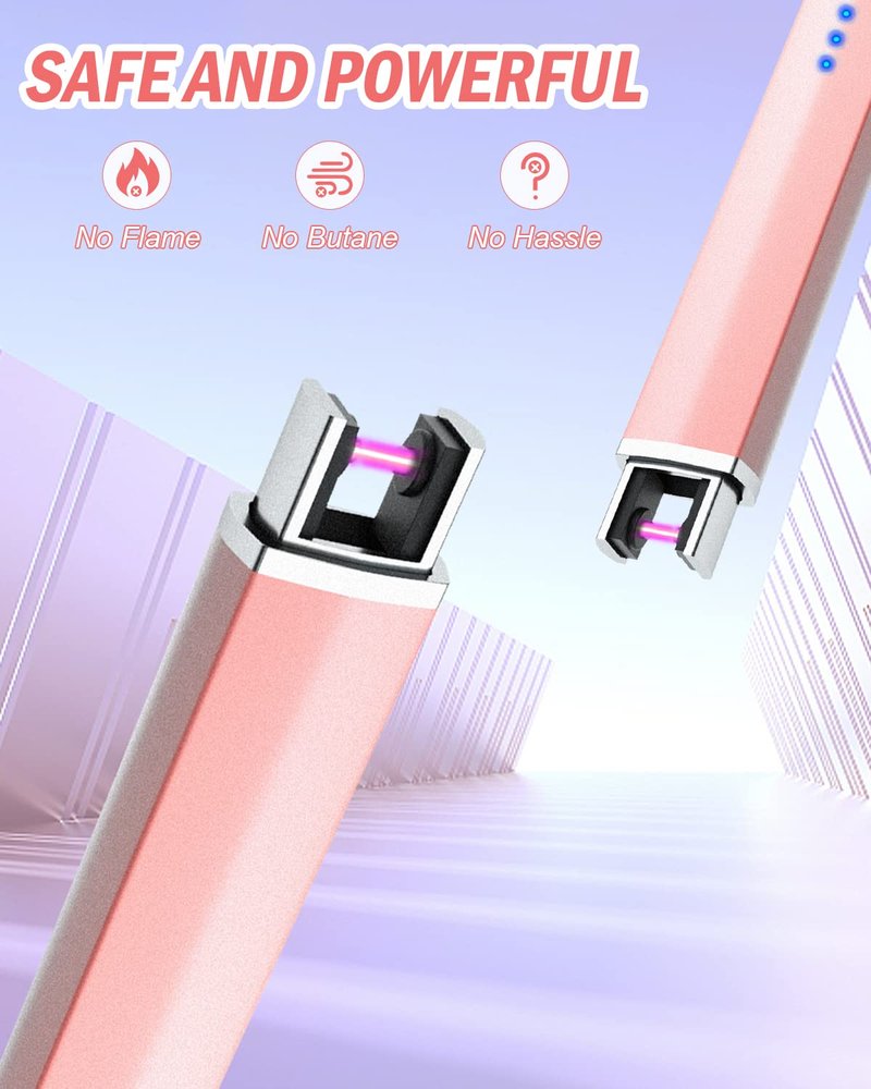 Rechargeable Lighter Electric Candle Lighters Arc Plasma Flameless Windproof USB Lighter Multi-Safety Protection (Rose Gold)