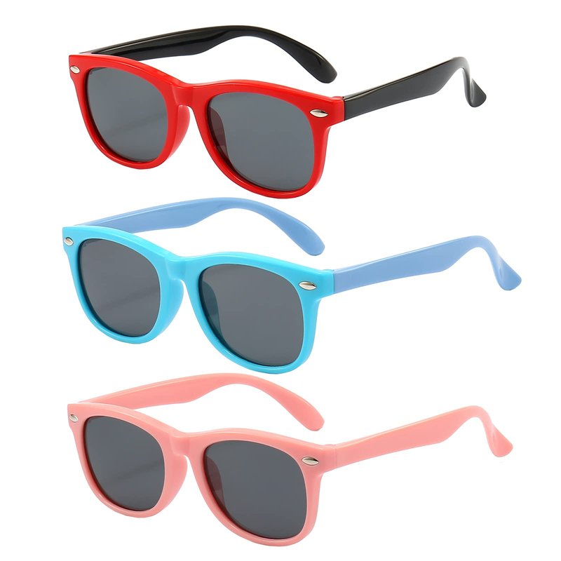 FANNYGO 3 Pack kids sunglasses for Boys Girls Kids Polarized Sunglasses boy Girl Age 3-11 (Black+blue+light blue)