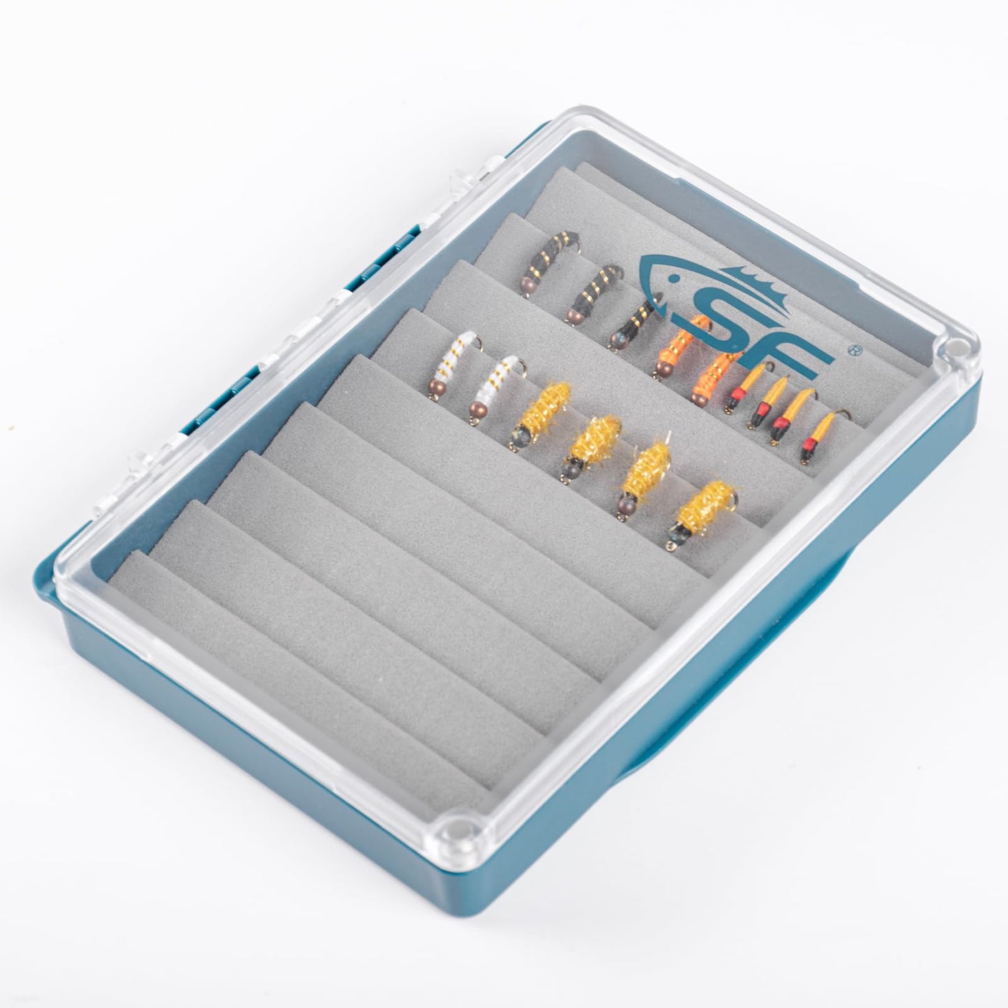 SF Fly Fishing Box Magnetic Closure Ripple Foam Polycarbonate Material Clear Lid Trout Flies Fly Box, Small