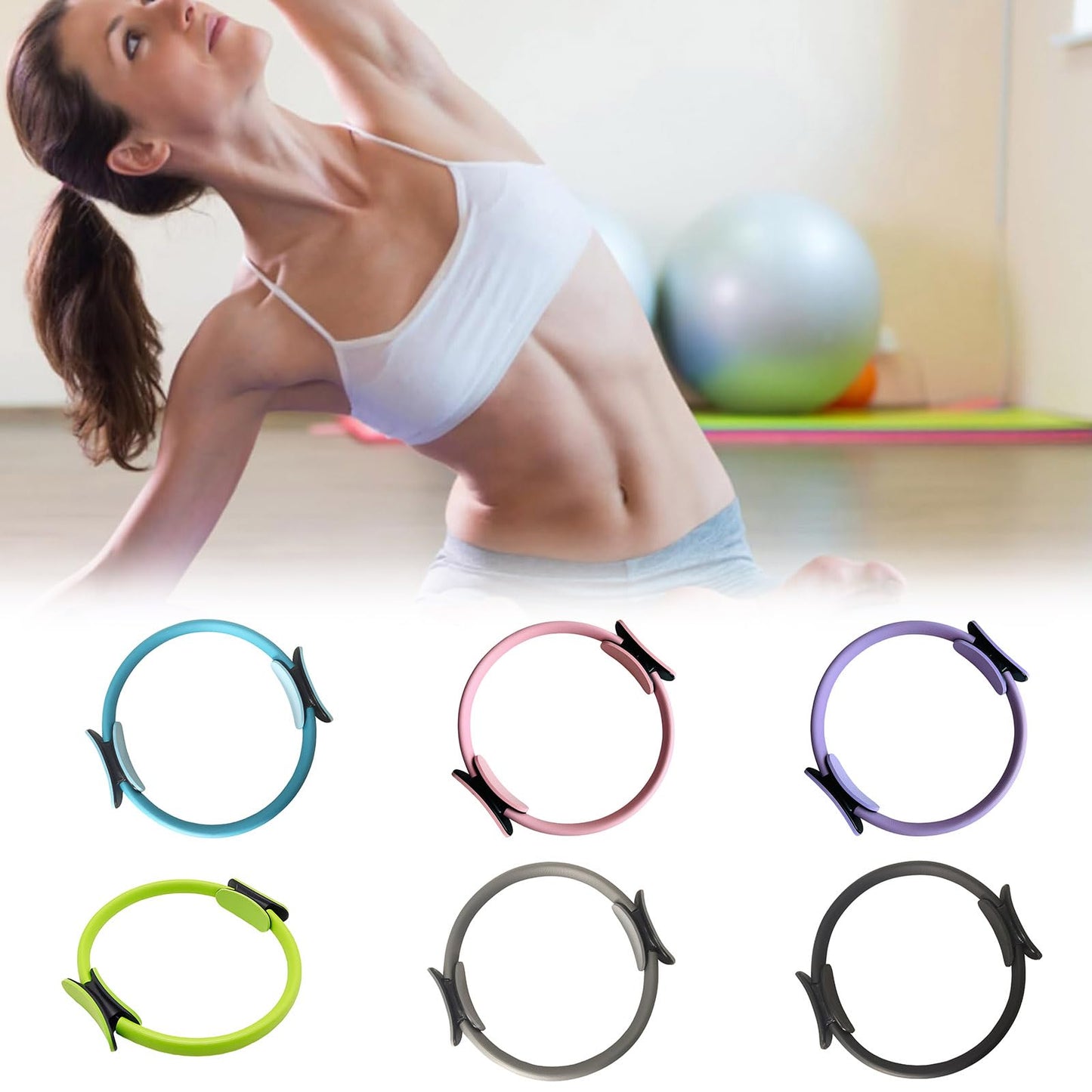 2025 Pilates Ring Fitness Trainer, Pilates Ring for Mat & Reformer Workouts, Pilates Ring Fitness Circle 14.96" Yoga Rings Magic Circle with Dual Padded Handles for Toning Arms (Black) (Black)