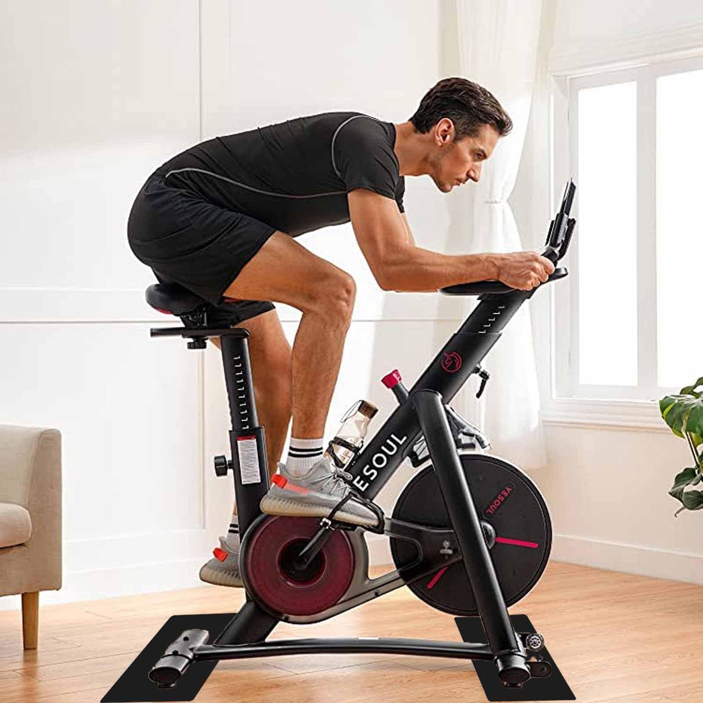 2-Pack Non-Slip Exercise Bike Mat for Peloton & Concept 2 Rower - Protects Hardwood Floors & Carpets - Gym Equipment Mat for Spin Bikes, Trainers, Home Workouts (11.8 inches x 23.6 inches)