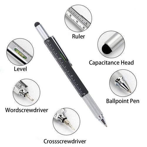Multitool with Screwdriver, Ruler, Levelgauge for Men Pen Multitool Birthday Gifts for Husband Fathers Dad Husband Grandpa for Home Camping Gear, Hiking, Simple Repair,Black