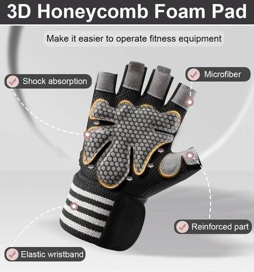 SUJAYU Workout Gloves for Men Workout Gloves Women, Wristband Weight Lifting Glove Breathable, Silicone Anti-Slip Weightlifting Glove Gym Accessories (Black, Medium)