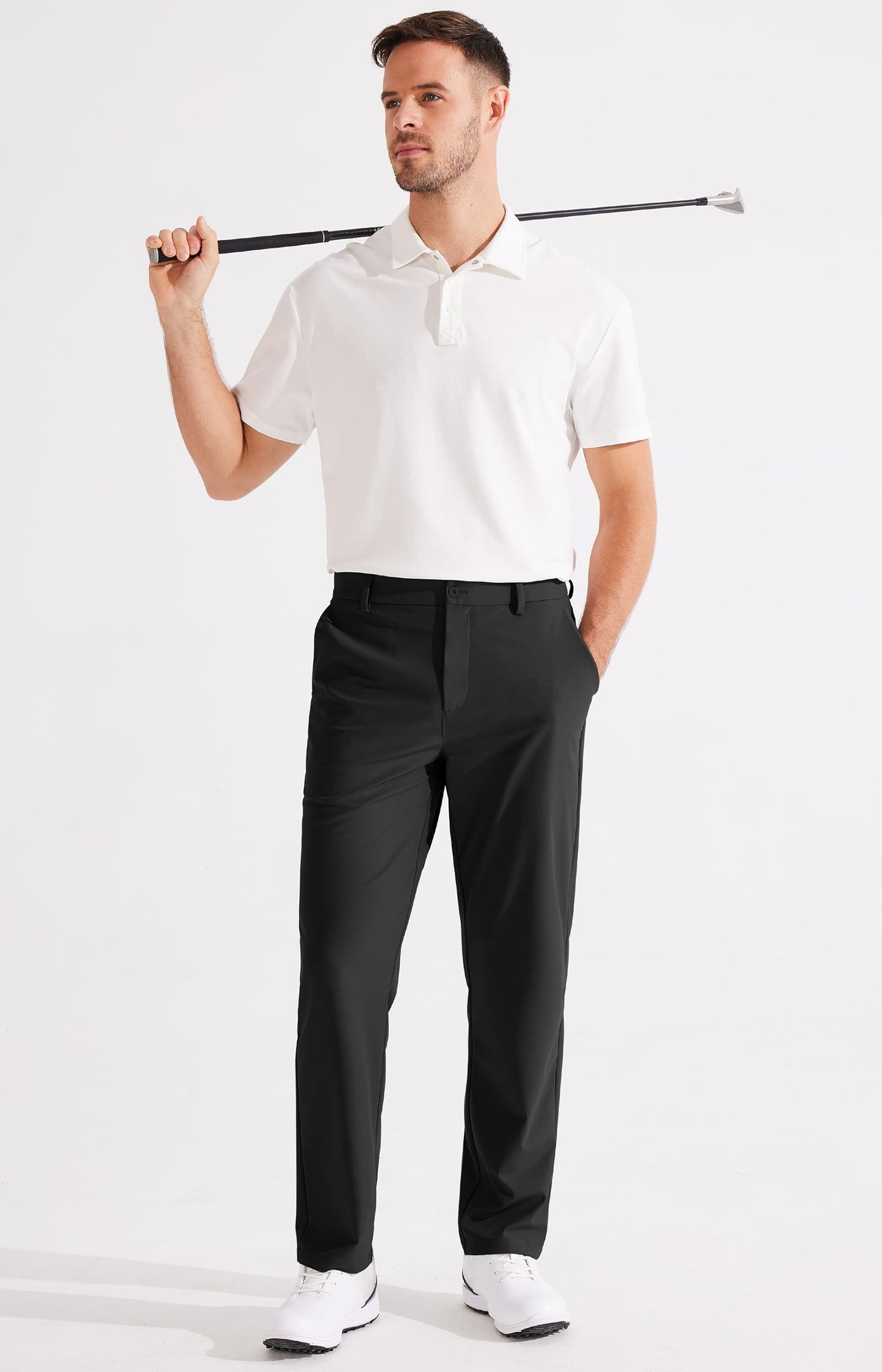 Libin Mens Golf Dress Pants Stretch Work Slacks 31" Lightweight Business Casual Pants for Men Classic Fit Lounge Trousers Comfy with Pockets, Black, 34W x 31L