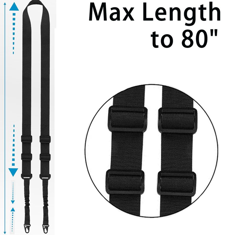 Bengor Two Point Traditional Sling with Attachments Mounts, Adjustable Extra Long Rifle Sling for Rifle with 2 Pack 1.25" QD Swivel Mounts for M-Rail