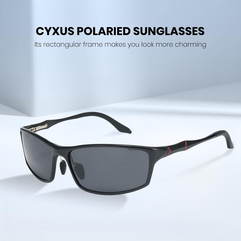 Cyxus Square Polarized Sunglasses for Men Ultralight Metal Sun Glasses Driving Fishing Golf Sports UV400 Protection Black