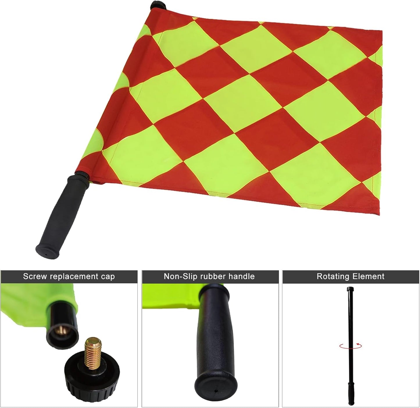 2PCS Soccer Referee Flag, JAYO Professional Linesman Flag for Official Soccer Events, Soccer Linesman Flag with PU Zipped Carrying Bag, Waterproof Referee Flag, Yellow and Red Diamond Pattern