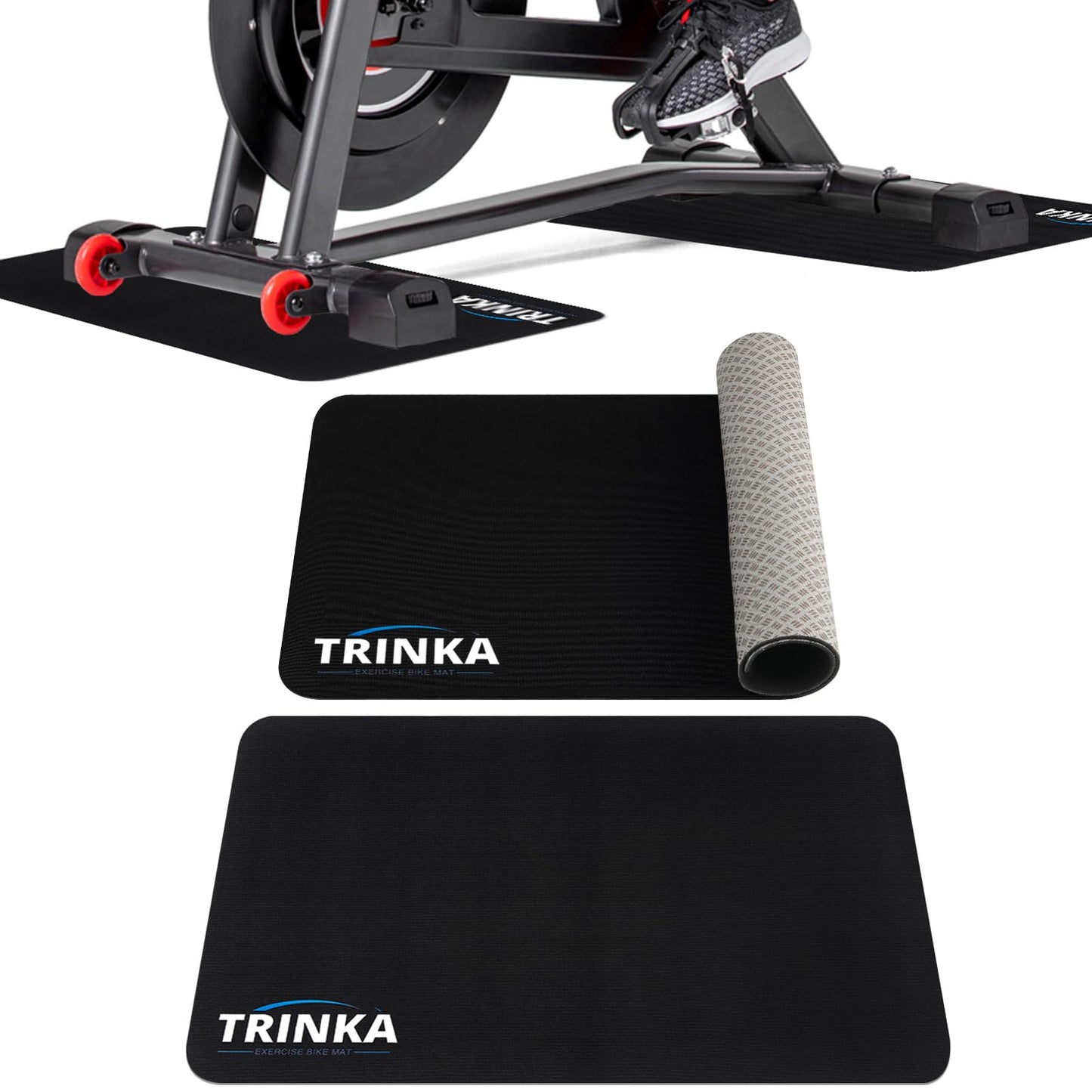 2PCS Peloton Exercise Bike Mat for Carpet & Hardwood Floors, Non-Slip Mat Compatible with Stationary Spin Bike, Concept 2 Rowing Machine, Workout Mat for Bike Trainer