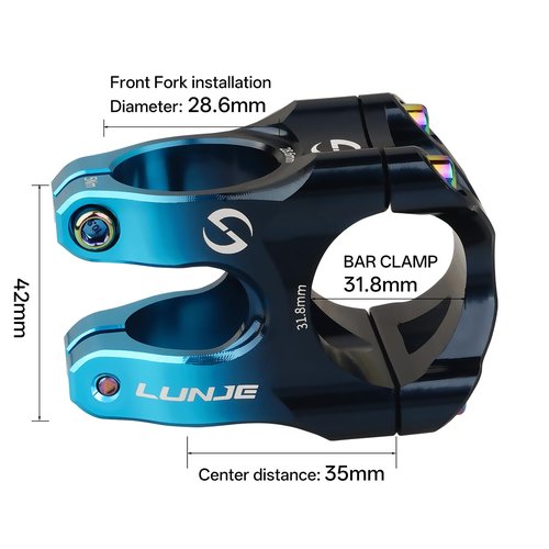 LUNJE 31.8mm Bike Stem, 35mm Short MTB Stem, CNC Machined 6061-T6 Aluminum Alloy with Vibrant Dual-Tone Anodized Finish, Anti-Corrosion, Fits Mountain/Road/BMX Bikes (Black Blue)