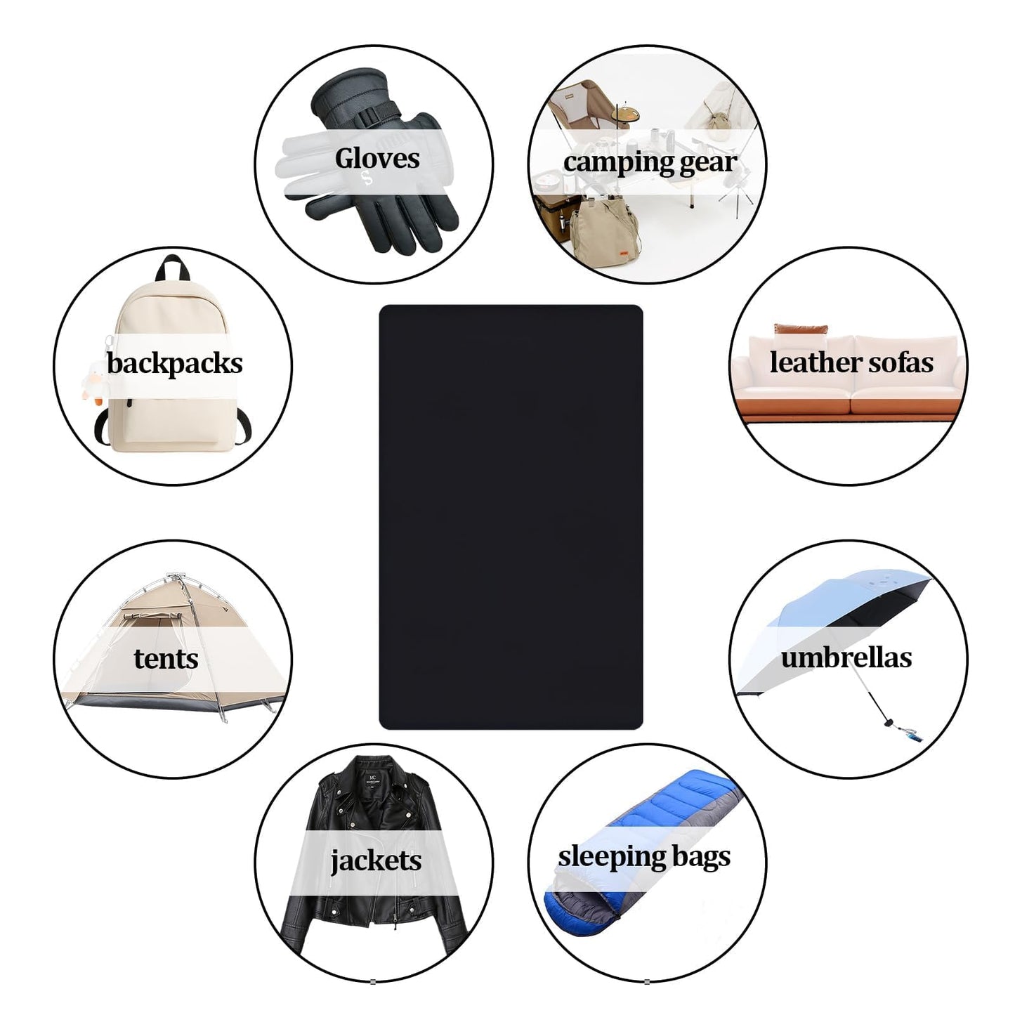 Bolsdoic 8PCS Nylon Repair Patches,Waterproof Down Jacket Repair Patch,Self Adhesive Outdoor Gear Tenacious Repair Tape for Clothes,Tents,Backpacks,and Sleeping Bags(Black)