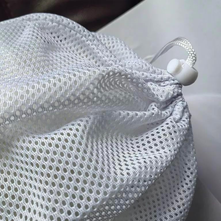 2Pcs - Durable Drawstring Bag Cord Lock Closure Net Laundry Mesh Bags.Small Mesh Bags Drawstring Nylon Bags(white)