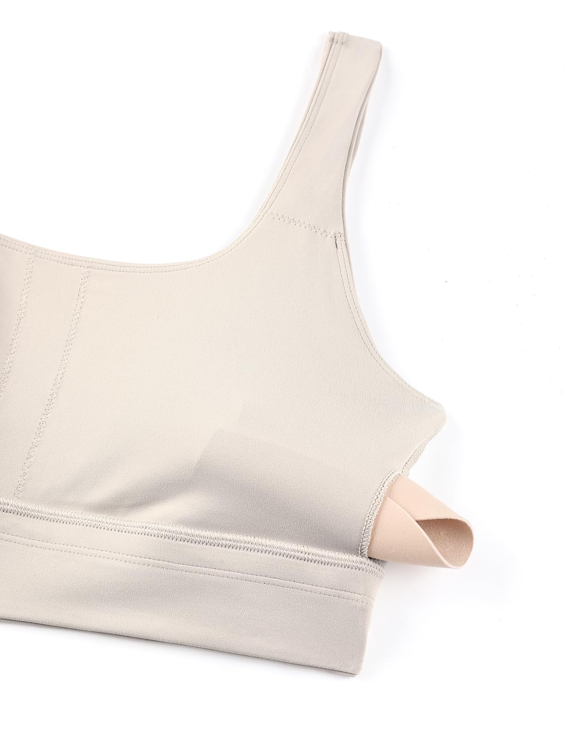 CRZ YOGA Butterluxe U Back Longline Sports Bras for Women - Scoop Neck Padded Yoga Workout Crop Top with Built in Pads Mojave Tan Large