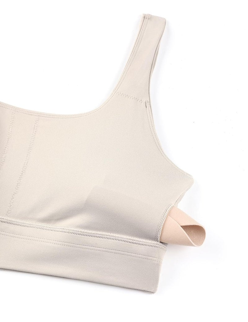 CRZ YOGA Butterluxe U Back Longline Sports Bras for Women - Scoop Neck Padded Yoga Workout Crop Top with Built in Pads Mojave Tan Large