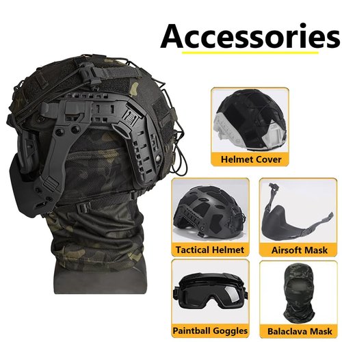 KBFLWBF Airsoft Fast Helmet Set Tactical Helmet with Folding Half Mask & Paintball Goggles & Helmet Cover Adjustable Outdoor Hunting CS Gear B