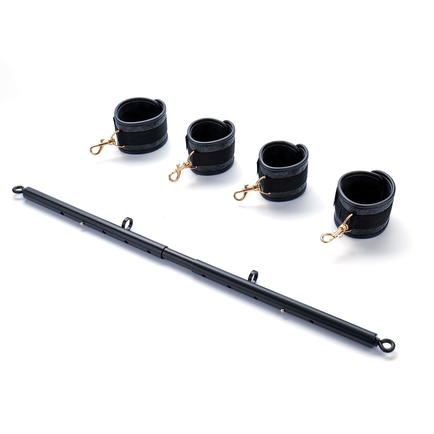 3 in 1 Heavy Duty Stainless Steel Expandable Silver Spreader Bar with 4pcs Furry Purple Adjustable Straps,Workout Bar for Home Gym,Portable Detachable Pilates Kit (Black+Black Embossed PU Kit)