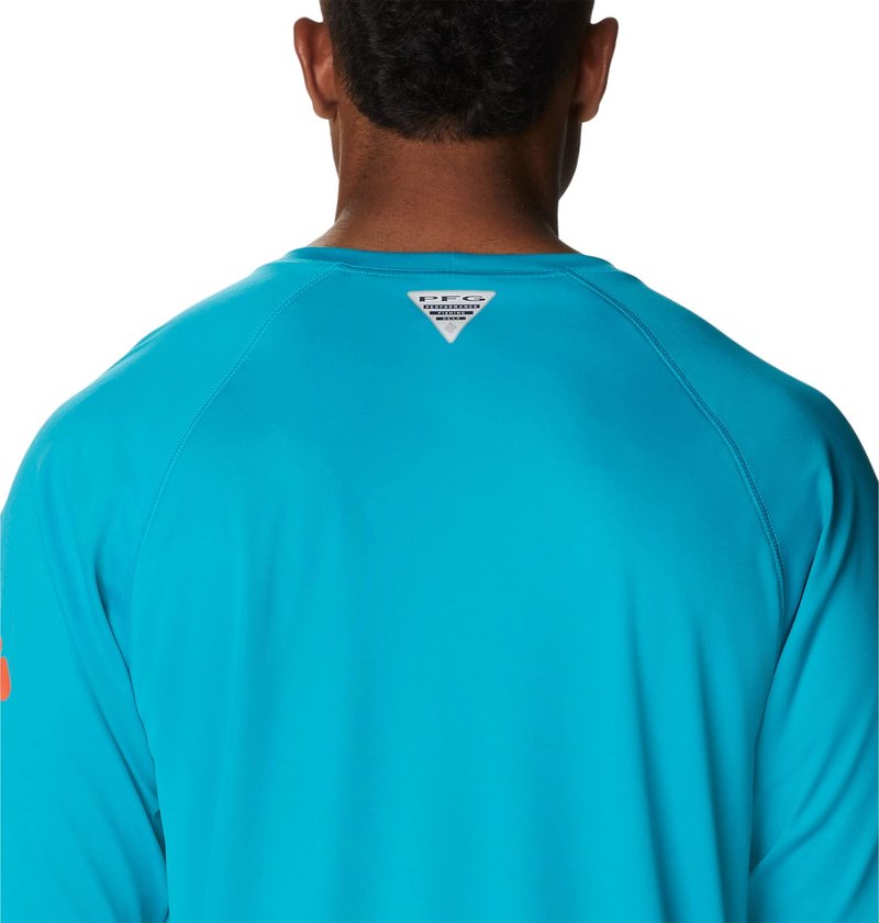 Columbia Men's Terminal Tackle Long Sleeve Shirt, Ocean Teal/Corange Logo, 4X Big