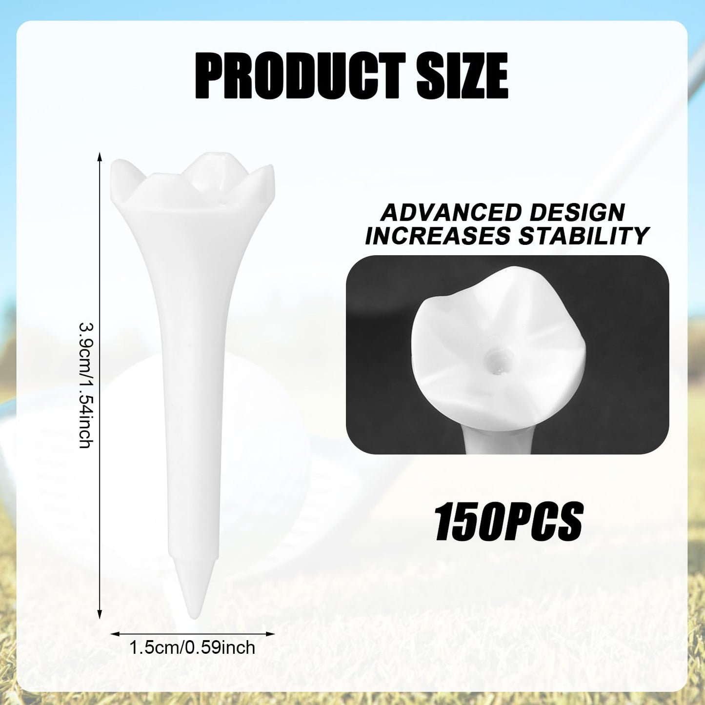 150pcs Plastic Golf Tees, 1 1/2'' Inch 4 Prong High Visibility Practice Golf Mat Tees Flight Low Friction Ideal Path Training Accessories for Irons Par Threes Driving Range Hybrids(White, Short)