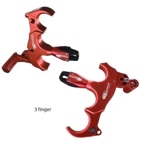 xxiaojun Composite Bow and Arrow Release, 3 or 4 Finger Hand Held Grip, Thumb Release Aluminum Alloy Assist for Compound Bow Accessory, Adjustable Sensitivity, Sports Competition. … (red)