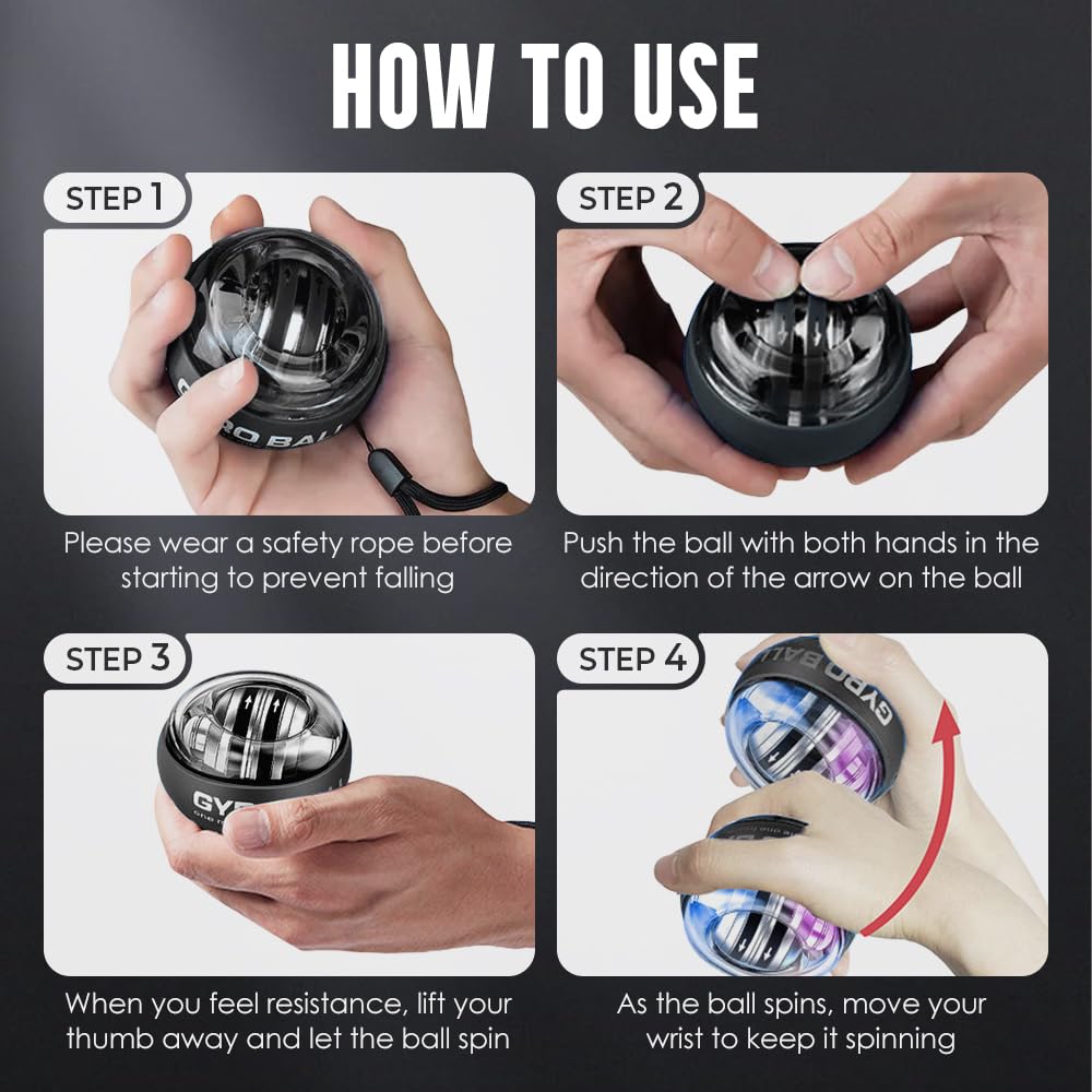 2025 New Curaball Hand Exerciser with Counter, Auto-Start Wrist Trainer Ball with Led Lights, Gyroscopic Wrist Exercise Ball for Strengthen Arms, Fingers and Muscles Workouts (Black#1, with Counter)