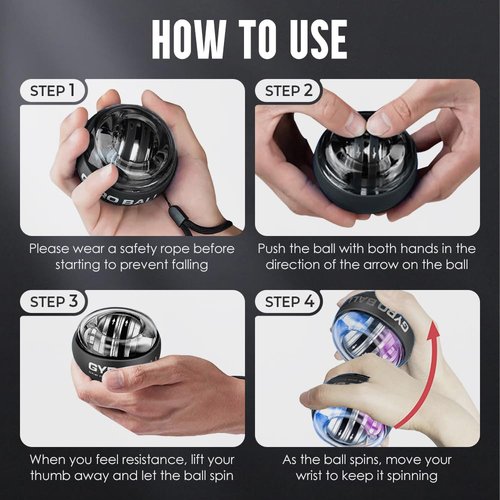 2025 New Curaball Hand Exerciser with Counter, Auto-Start Wrist Trainer Ball with Led Lights, Gyroscopic Wrist Exercise Ball for Strengthen Arms, Fingers and Muscles Workouts (Black#1, with Counter)