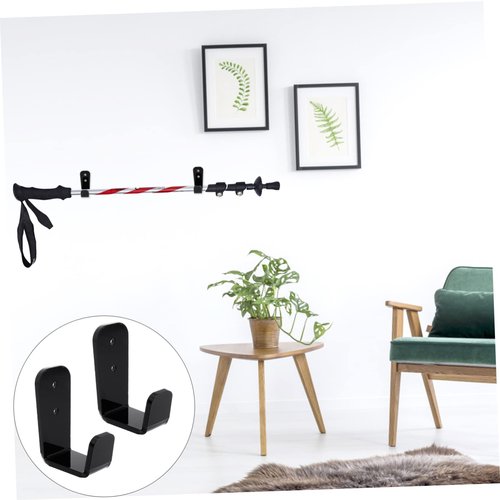 Hemoton 2Sets Wall Mount Ski Poles Hockey Stick Hanging Racks Multi Purpose Trekking Poles Shelf Durable Storage for Fishing Rods Golf Clubs Coats Keys