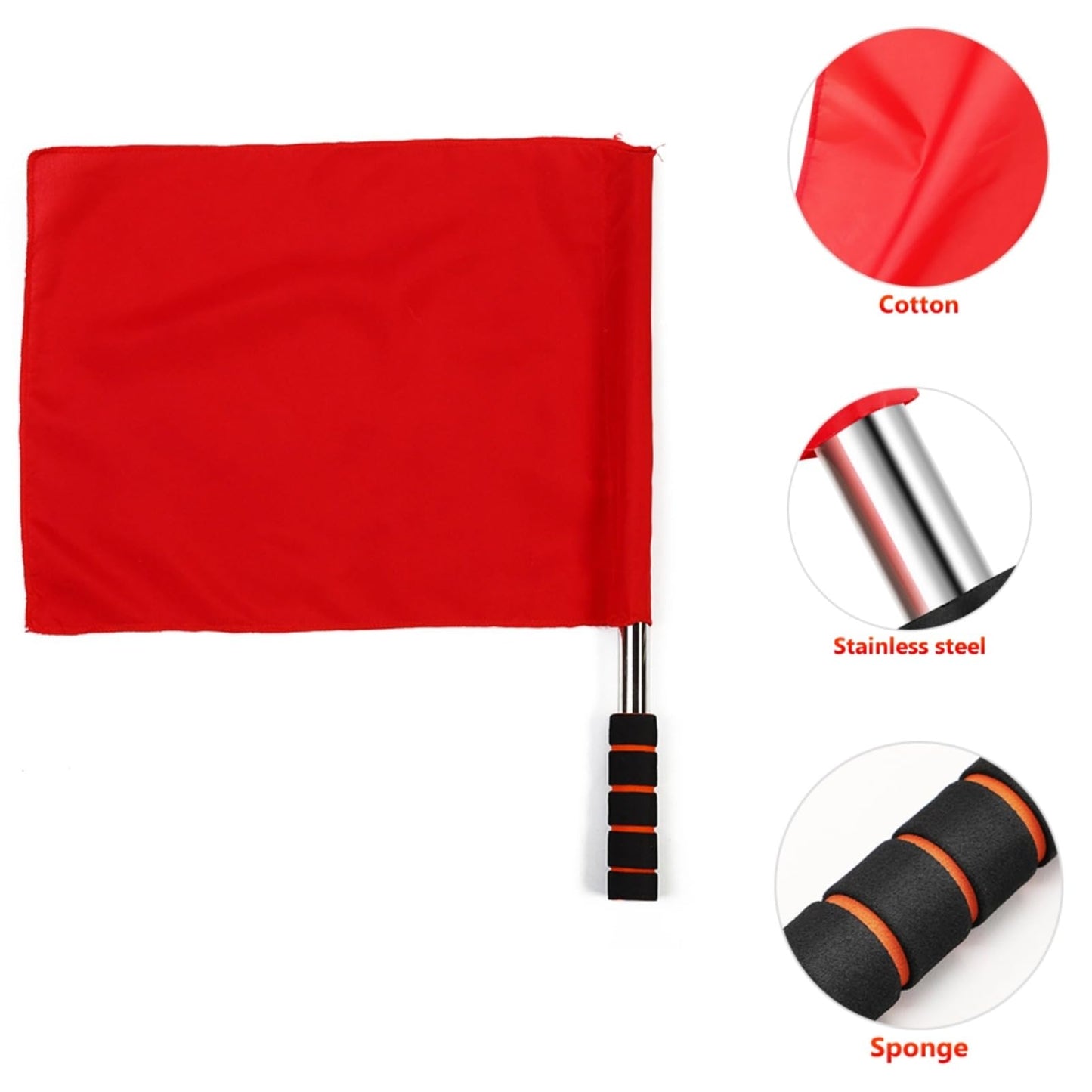 2 Pcs Red Volleyball Flags, Stainless Steel Command Hand Flag Red Signals Flag, Line Judge Referee Flag with Sponge Handle, Special Patrol Performance Linesman Official Flag for Linesman, Track and Field, Sports Events, Soccer, Football