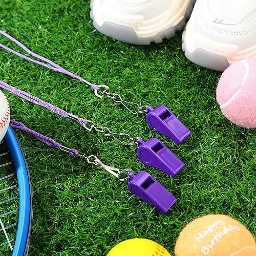 Purple Plastic Whistles with Lanyard - 24 Pack for Sports & Events