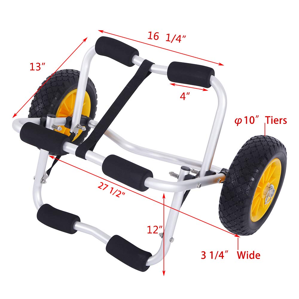 Kayak Cart, 1.5MM Bend Aluminum Alloy Canoeing Trailer Cart,Light and Practical Boat Kayak Canoe Cart Carrier Dolly Trailer Tote Trolley Transport,Silver