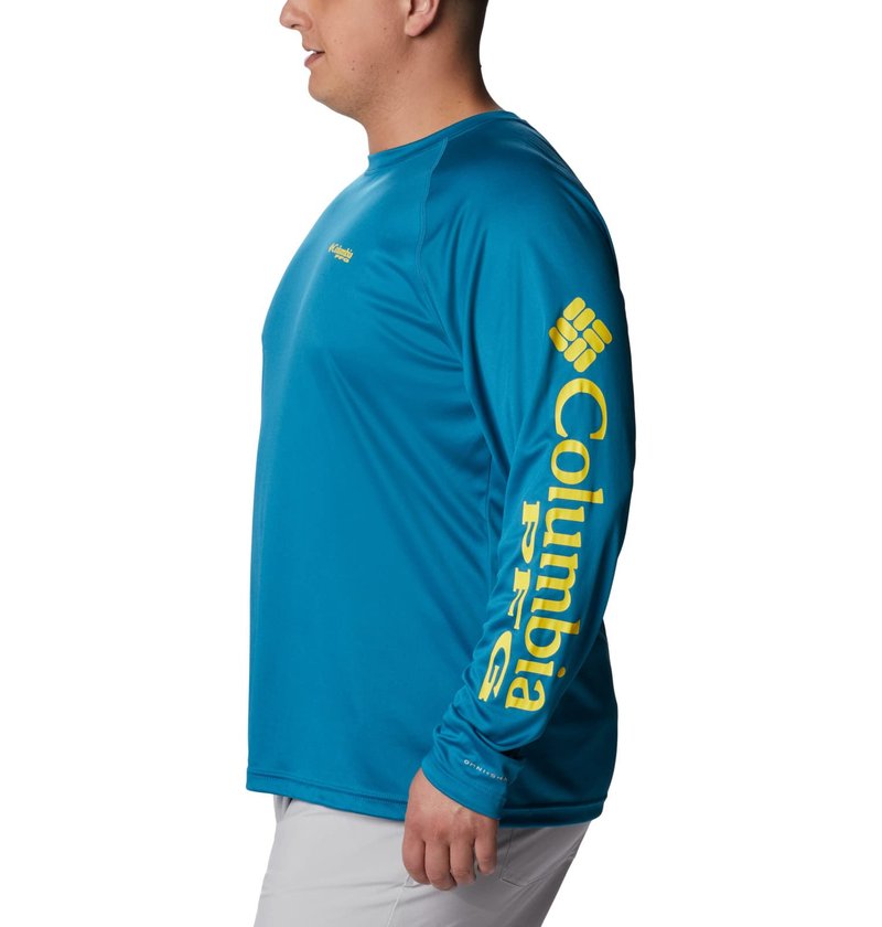 Columbia Men's Terminal Tackle Long Sleeve Shirt, Deep Marine/Laser Lemon Logo, 5X Big