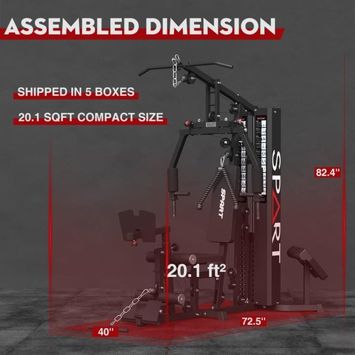 SPART Multifunctional Home Gym Station, Home Gym Exercise Equipment with 150LBS Weight Stack, Full Body Strength Training Workout Equipment for Leg Press, LAT Pull Down, Chest Press, PEC Fly, Black