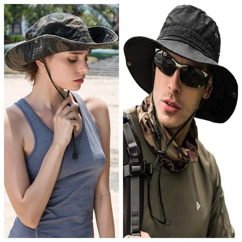 Sun Hats for Men Women Bucket Hat UPF 50+ Boonie Hat Foldable UV Protection Hiking Beach Fishing Summer Safari(2pack-Beige Digitally+Navy)