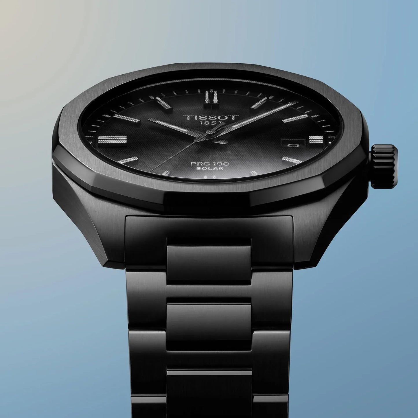 Tissot PRC 100 Solar, Black PVD Dial, 39mm Watch for Men, Blavk PVD Stainless Steel Bracelet, Solar Quartz Movement, T1514223305100