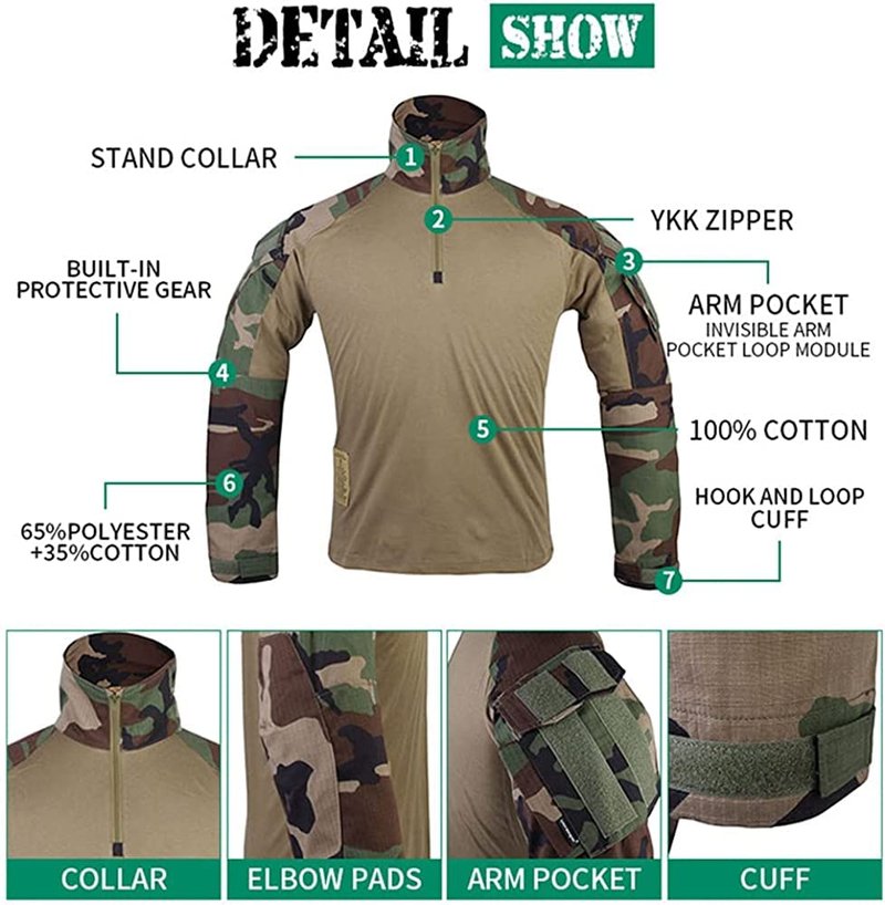 EMERSONGEAR Men's Tactical Shirt,Airsoft Combat Army Paintball Quick Dry Long Sleeve BDU T-Shirt Top