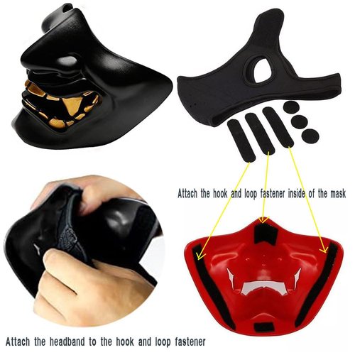 PAIRSOFTWIN Halloween Oni Kabuki Samurai Hannya Ninja Demon Knight Masks Half Face Protective for Airsoft (Black)