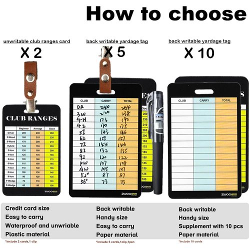 ZWOOGYM Golf Club Distance Range Cards with Holder, Back Writable Yardage Matrix Chart for Beginner to Advanced Players (Back writable, 5)