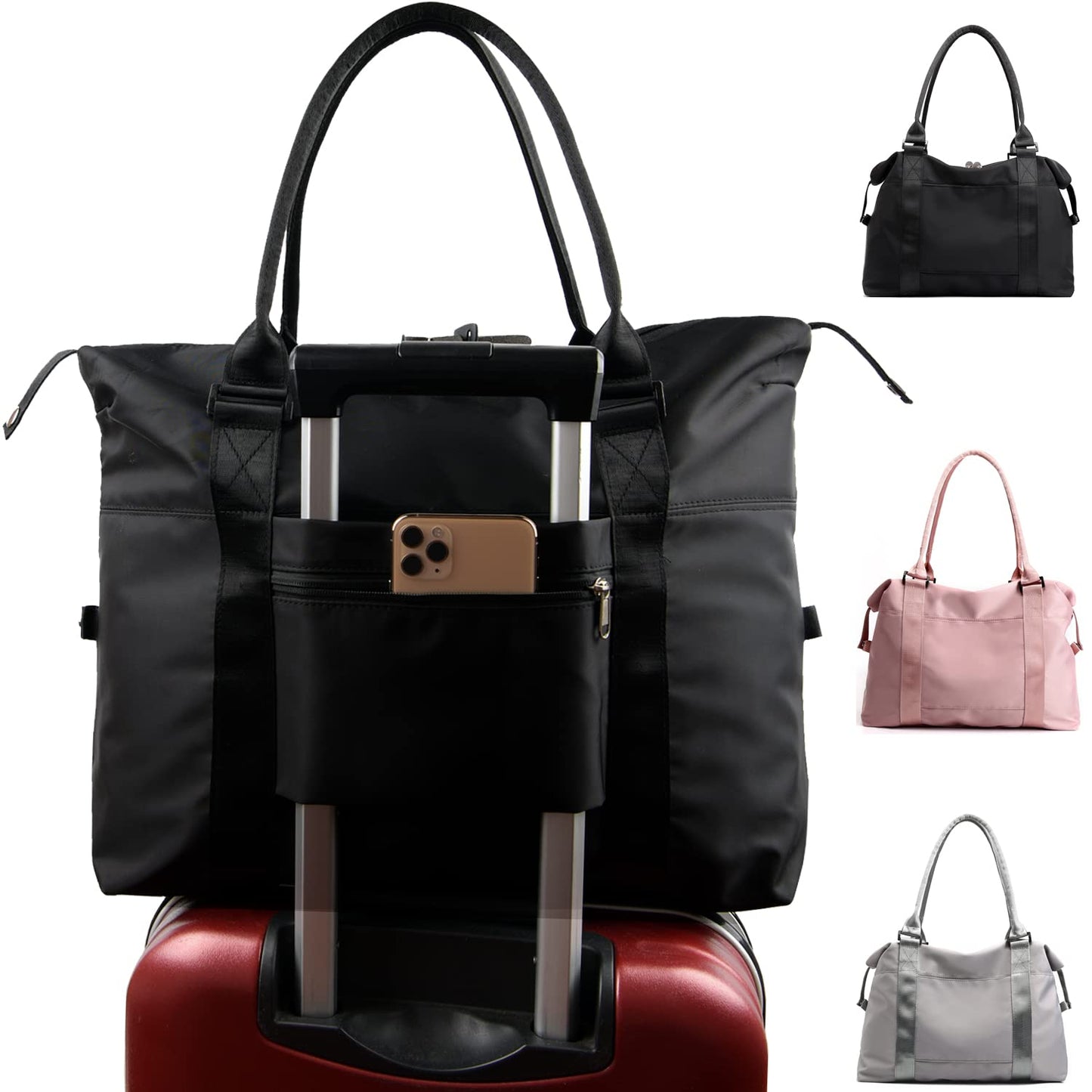 JSAHAH Women Travel Tote Bags Airplane Bag with Trolley Sleeve Carry On Bag Black